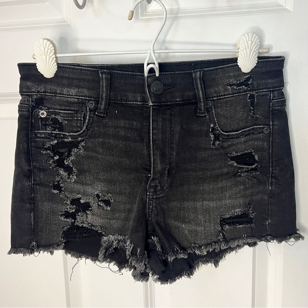 AE Next Level Stretch Black Denim Shorts